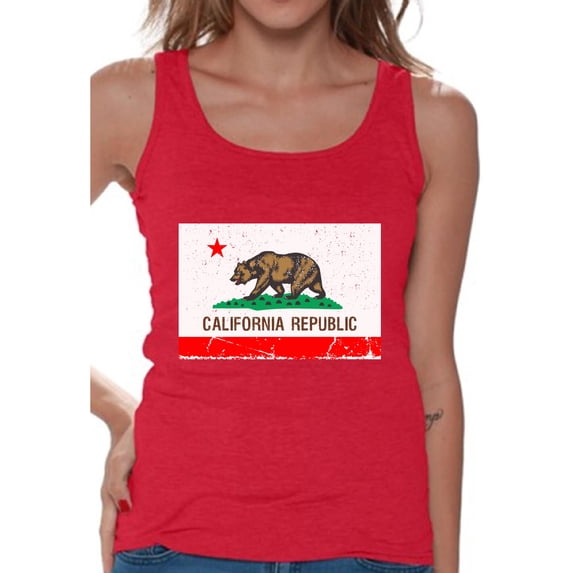 Awkward Styles California Republic Flag Tank Top for Women California Bear Tank California Flag Sleeveless Shirt Cali Gifts Women's California Fitness Tank Top Gifts from California