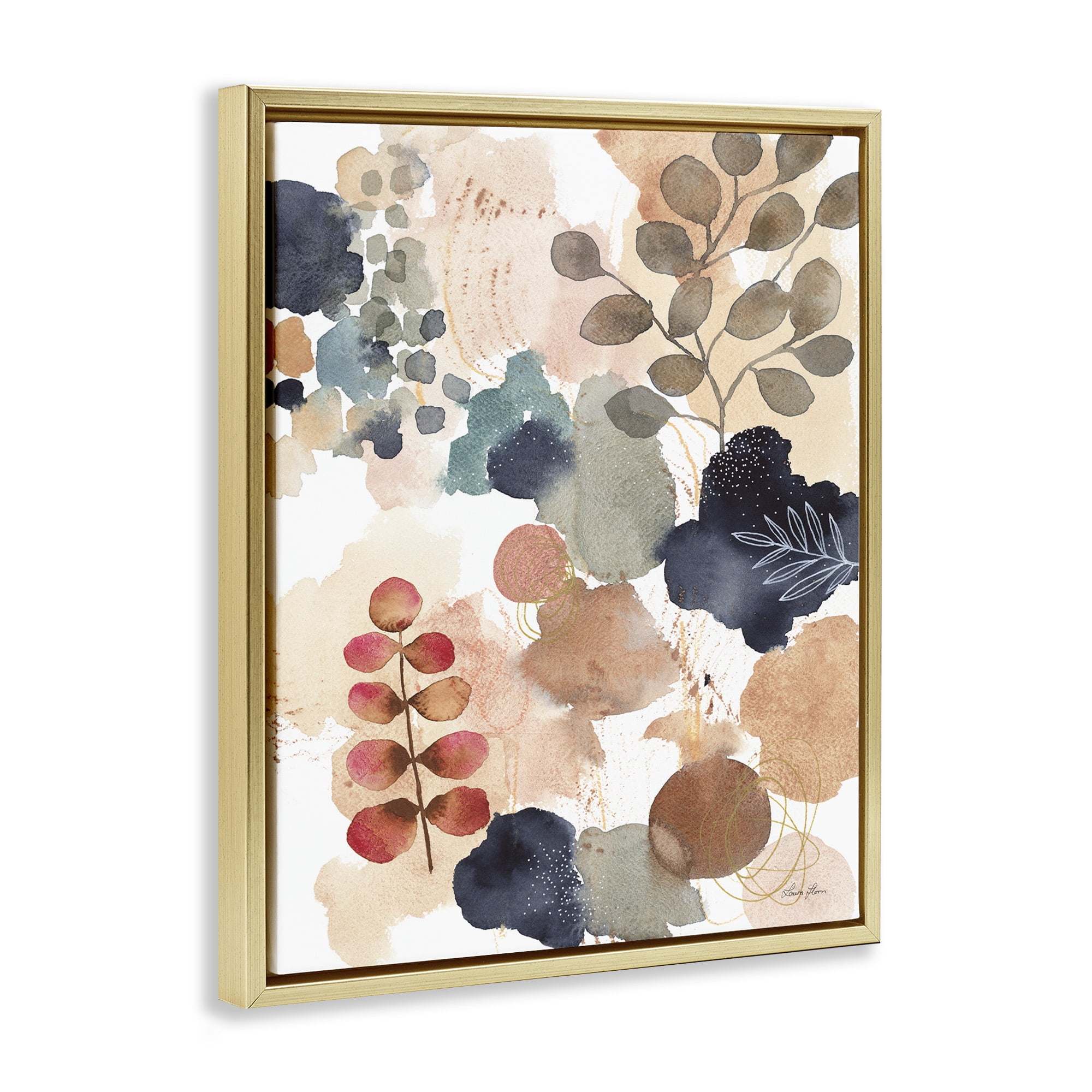 Stupell Industries Abstract Botanical Shape Collage Abstract Painting Gold Floater Framed Canvas Art Print Wall Art, 17 x 21