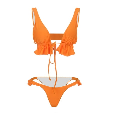 KBKYBUYZ Hot Female Bikini Wave Solid Color Cup Split Cover-up Swimsuit Beachwear