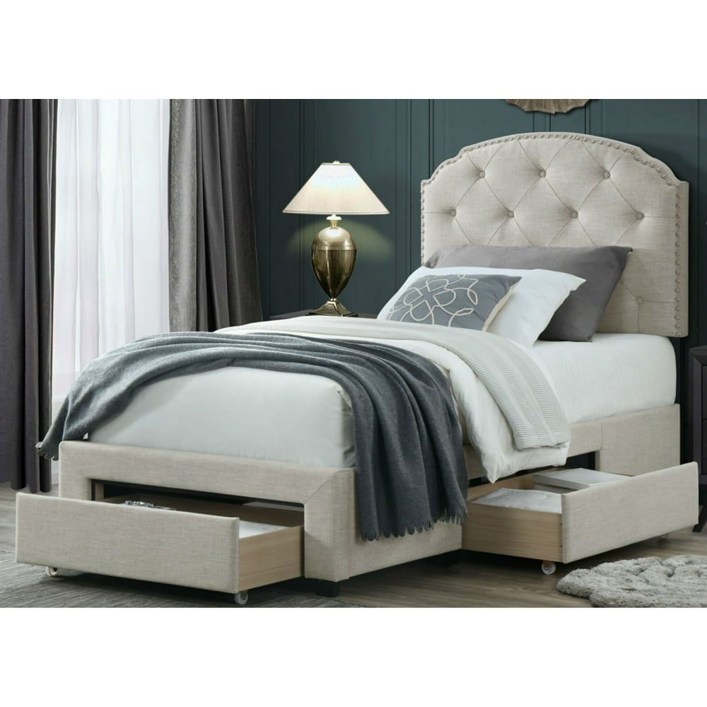 DG Casa Argo Tufted Upholstered Panel Bed Frame with Storage Drawers