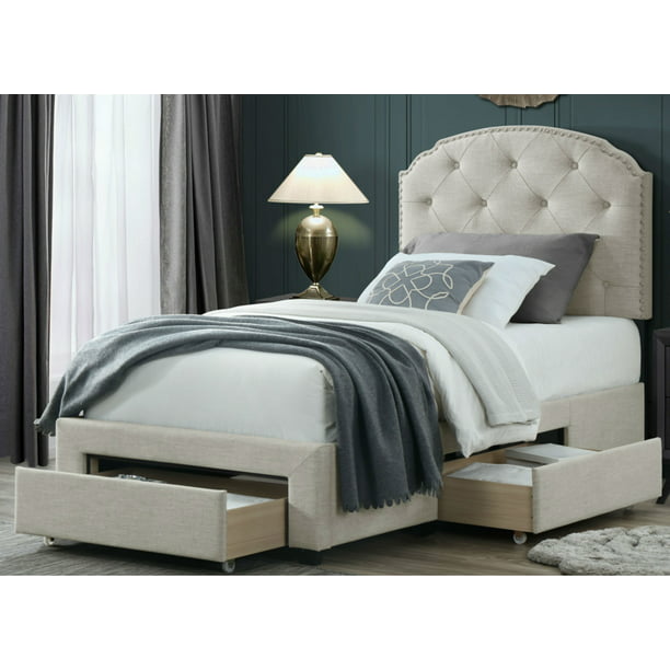 Dg Casa Argo Tufted Upholstered Panel, Twin Bed Frame With Cabinets