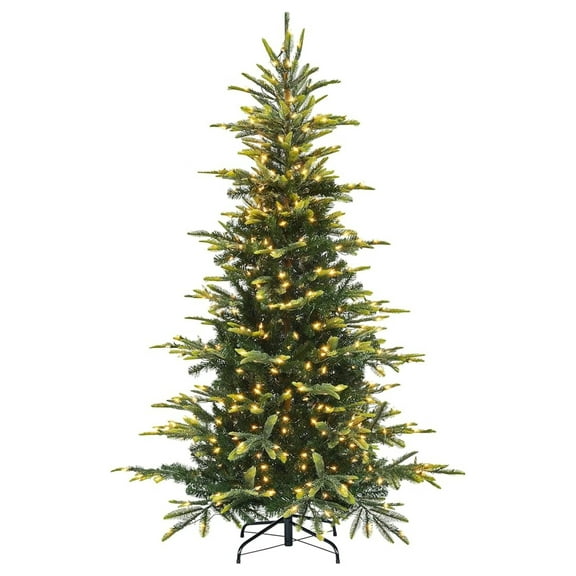 XiHuaZhaoChen 6ft Pre-lit Aspen Fir Artificial Christmas Tree with 400 Incandescent Warm Lights Full Prelighted Xmas Tree w/828 Branch Tips & Foldable Stand for Home Holiday Decor, Green