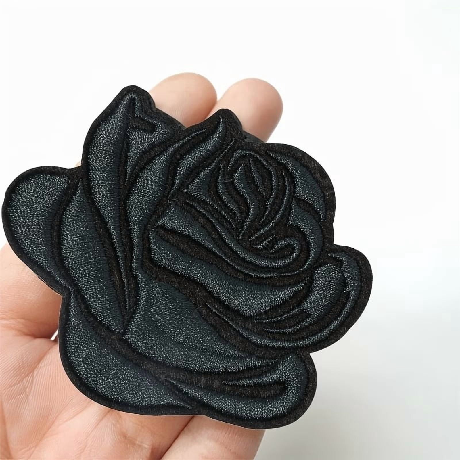 2pcs Black Rose Embroidered Patches - Iron-On/Sew-On Appliques for DIY Clothing, Bags, Hats & Backpacks