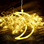Qoosea 120 LED Curtain String Lights, Star and Moon Lights Fairy Lights, String Hanging with Remote for Bedroom Birthday Wedding Christmas Party Garden Indoor Outdoor Decoration