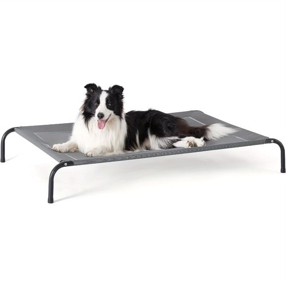 Cooling Elevated Dog Bed for Large Dogs, Breathable Mesh Raised Pet Cot with Non-Slip Feet, Indoor & Outdoor, Grey, 47.5 in