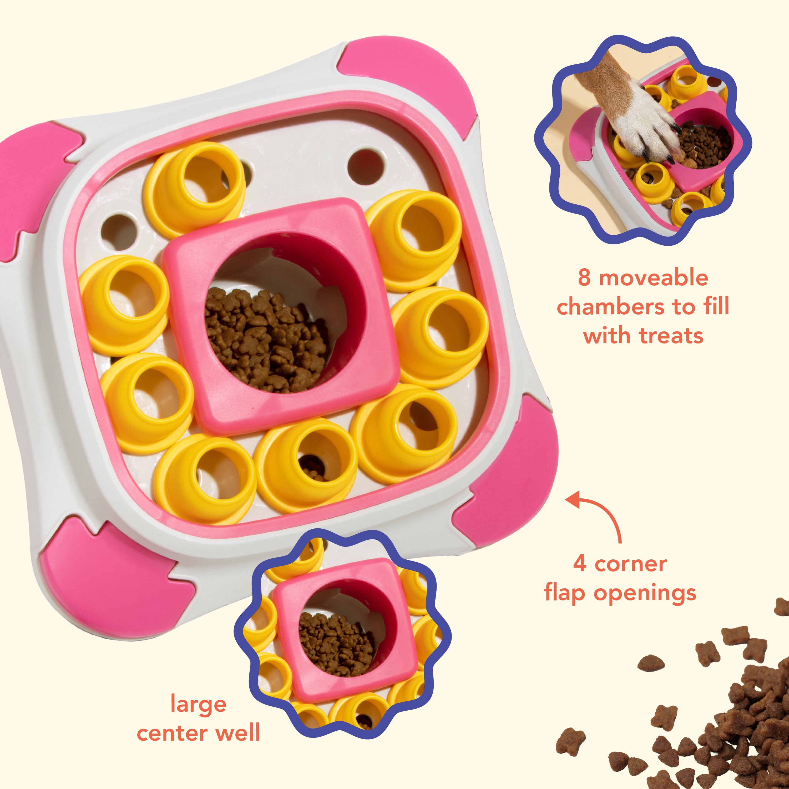 Oodles Durable Plastic Puzzle Enrichment Dog Treater, Pink, One Size