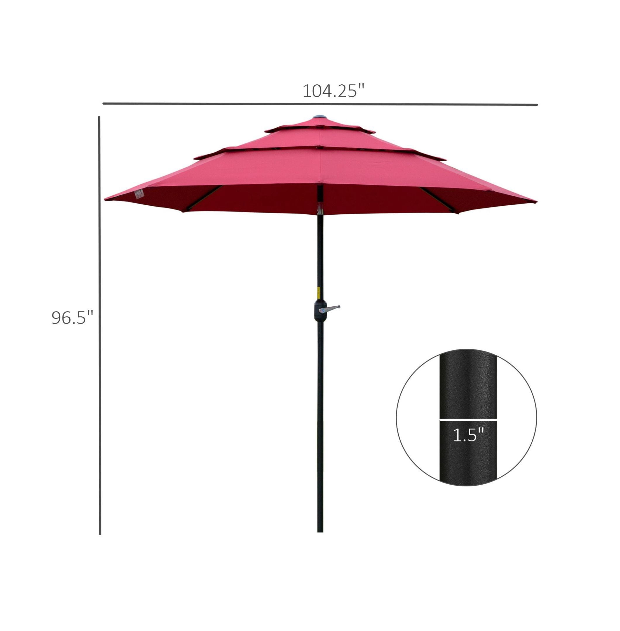 9' Patio Umbrella, Wine Red - Outdoor Market Umbrella with Crank & Tilt