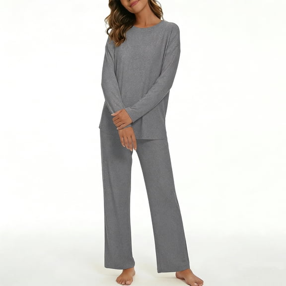 MecTo Women Pajamas Sets, Lady Oversize Comfy Solid Long-Sleeved PJ, 2 piece, Size M