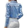 thumbnail image 6 of Viikei Womens Denim Jackets Plus Size Denim Jackets for Women Clearance Casual Short Lapel Princess Sleeve Raw Edge Denim Blouse Jacket Coat, 6 of 6