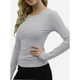 thumbnail image 2 of Womens Long Sleeve Stretch Crewneck Ribbed T-Shirt Slim Fit Casual Basic Tops, 2 of 4