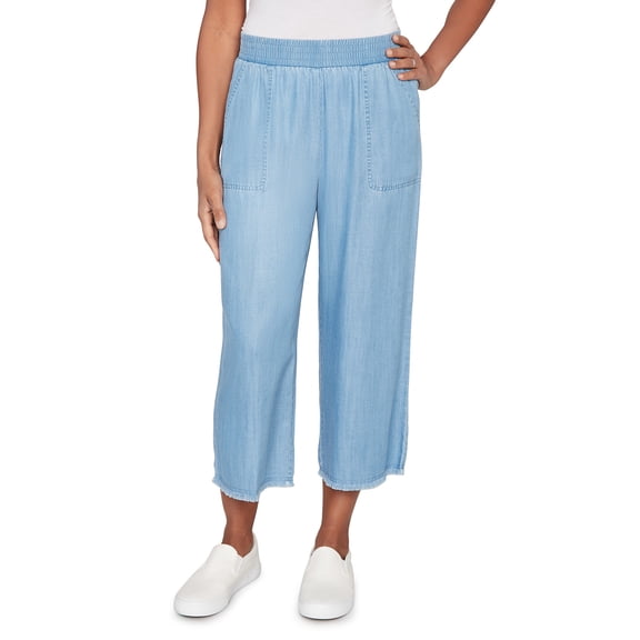 Alfred Dunner Womens Petite Wide Leg Patch Pocket Ankle Pant