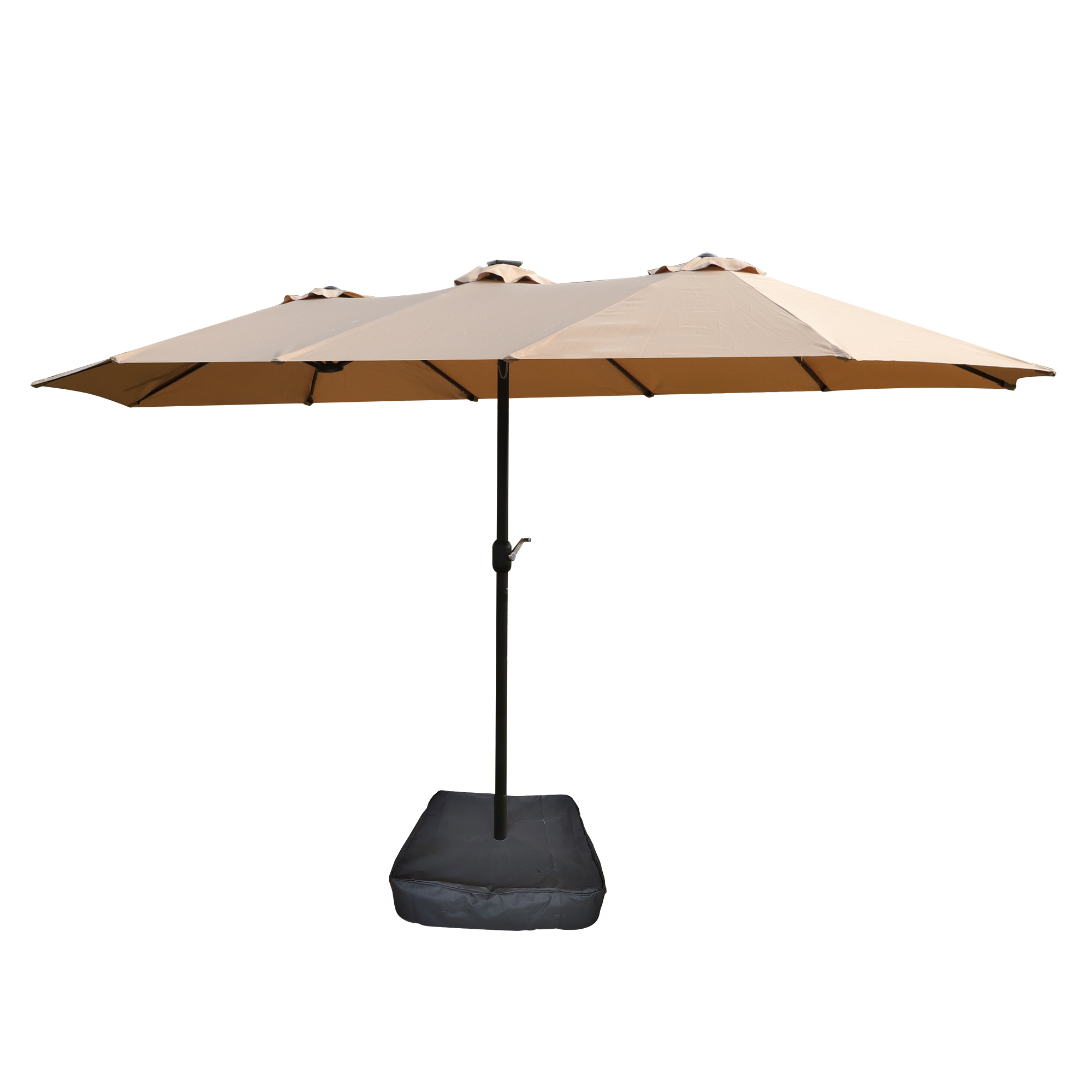 15x9ft Large Double-Sided Rectangular Outdoor Twin Patio Market Umbrella with light and base-TAUPE