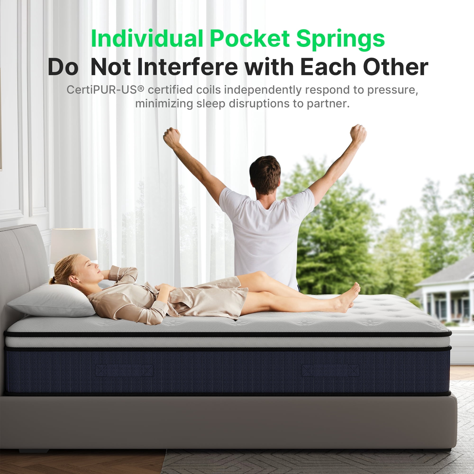 Behost 12 inch Queen Mattress in a Box, Euro Top Pocket Springs Mattress with 8-layer Support for Adults, Pressure Relief