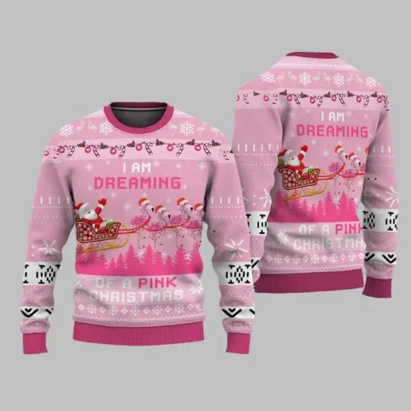 Flamingo I Am Dreaming Of A Pink Christmas 3D Christmas Sweater
