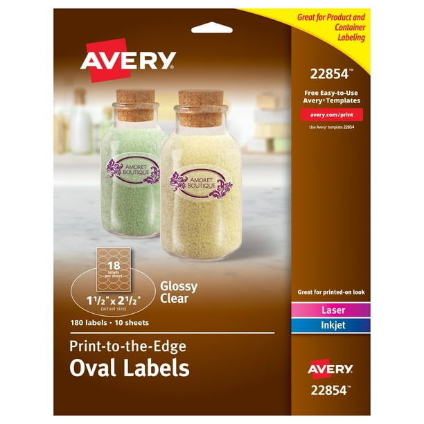 Avery Glossy Clear Oval Labels, 1-1/2" x 2-1/2", 180 Labels (22854 ...