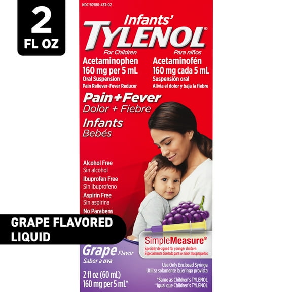 Infants' Tylenol Oral Suspension, Fever Reducer and Pain Reliever, Grape, 2 fl oz