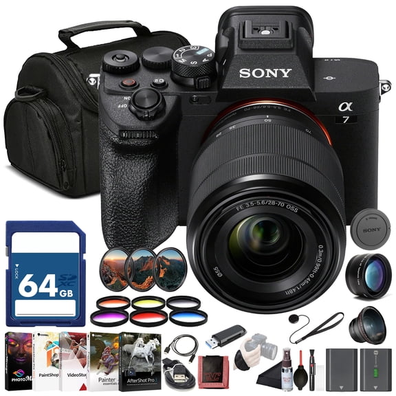 Sony Alpha 7 IV Mirrorless Camera with 28-70mm OSS Lens (ILCE-7M4K/B), 33MP, 4K Video, 64GB Card and Filter Kit
