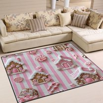 Yayeee Area Rugs for Living Room 6.7'x4.8' Non Slip Washable Bedroom Floor Carpet, Pink Gingerbread Houses