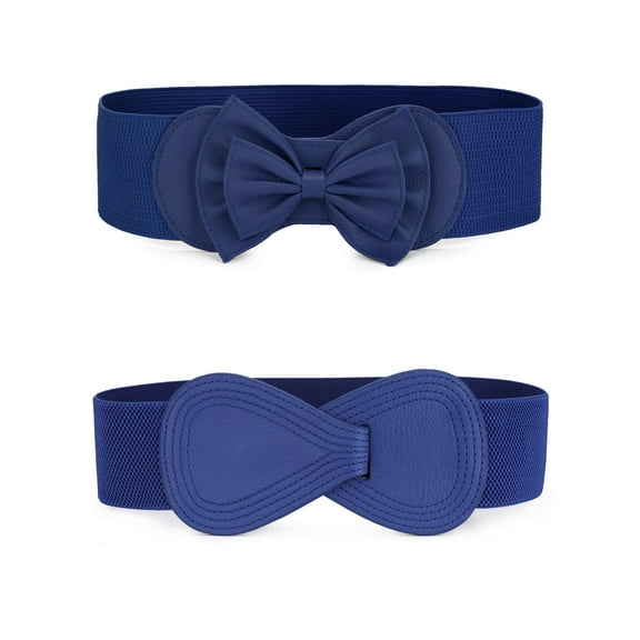 INSPIRE CHIC Womens Waist Belts Skinny Stretchy Belts Blue & Bow Decor Navy Blue 68.6cm/27" & 75cm/29.5"