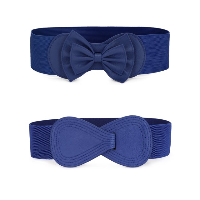 Cinturones para mujer INSPIRE CHIC con hebilla de interbloqueo, cinturones delgados y elásticos, azul y decorados con moño, 27.0" y 29.5"