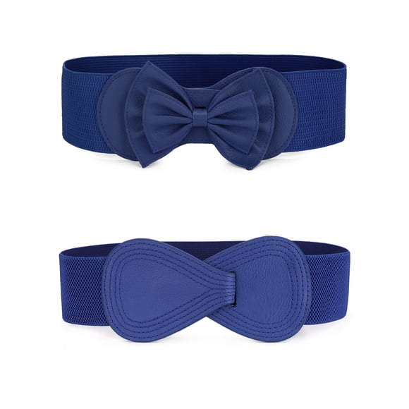 Cinturones para mujer INSPIRE CHIC con hebilla de interbloqueo, cinturones delgados y elásticos, azul y decorados con moño, 27.0" y 29.5"