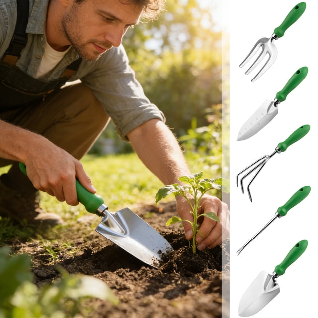 Sentmoon Gardening Garden Shovel Plastic-handled Stainless Steel Garden Planting Tools Outdoor Vegetable and Flower Planting and Weeding Tools Household Pointed Shovel and Rake