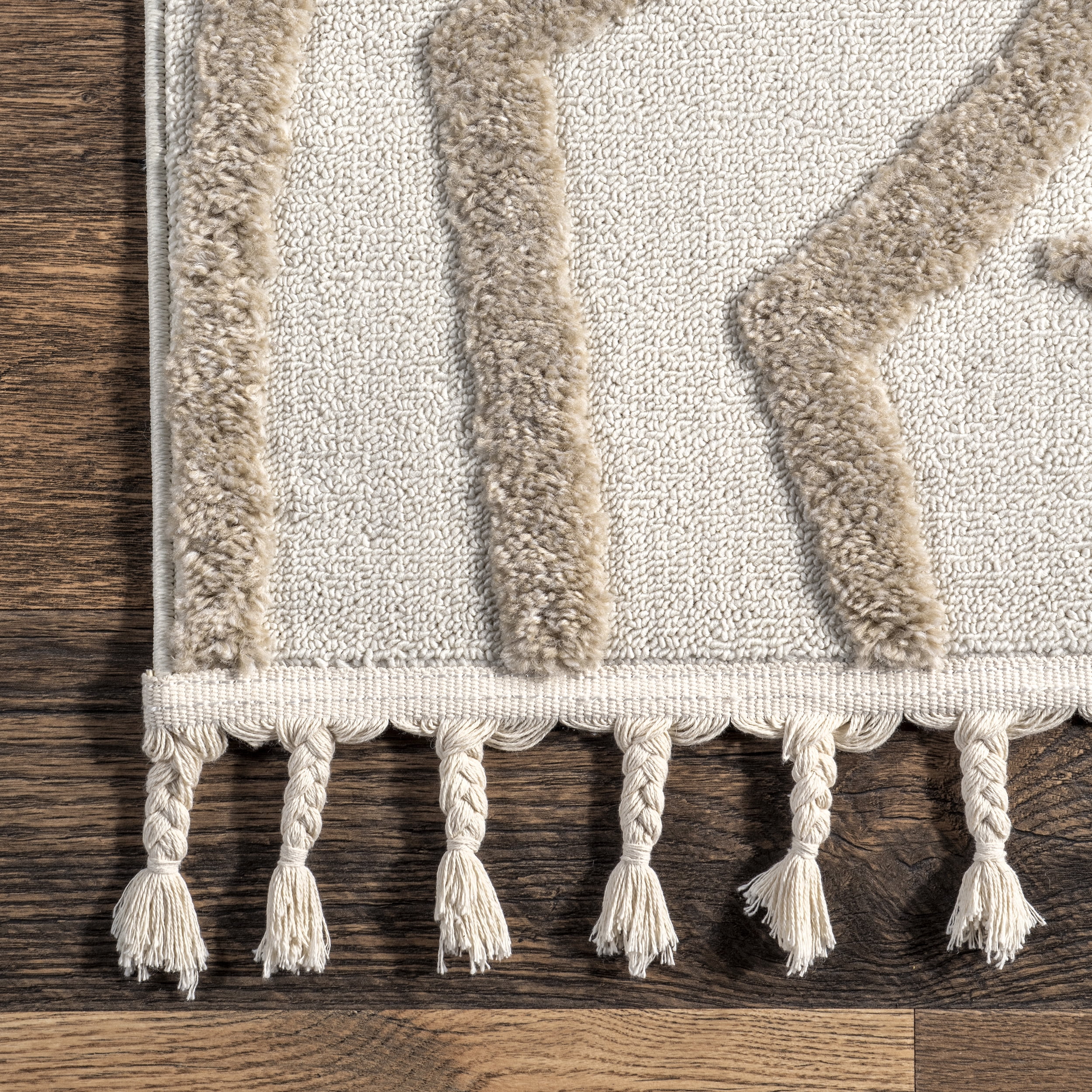 nuLOOM Tenisha High/Low Abstract Tassel Area Rug, 4' x 6', Ivory