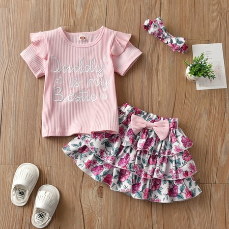 

Hunpta Toddler Infant Girl Tops Floral Skirts Dress Ruffle Sleeve Summer 3Pcs Clothes Set Headband