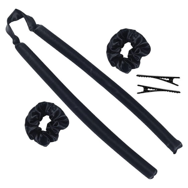 Heatless Hair Curlers Set with Clips and Headband for Easy Overnight Curls, Soft Velvet, Black