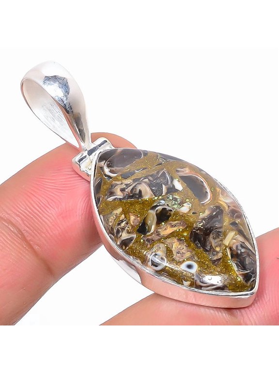 Copper Turritella Fossil 925 Sterling Silver Pendant Jewelry 1.97" T56, Agate Pendant, Christmas Gift, New Year Sale, Gemstone Silver Jewelry