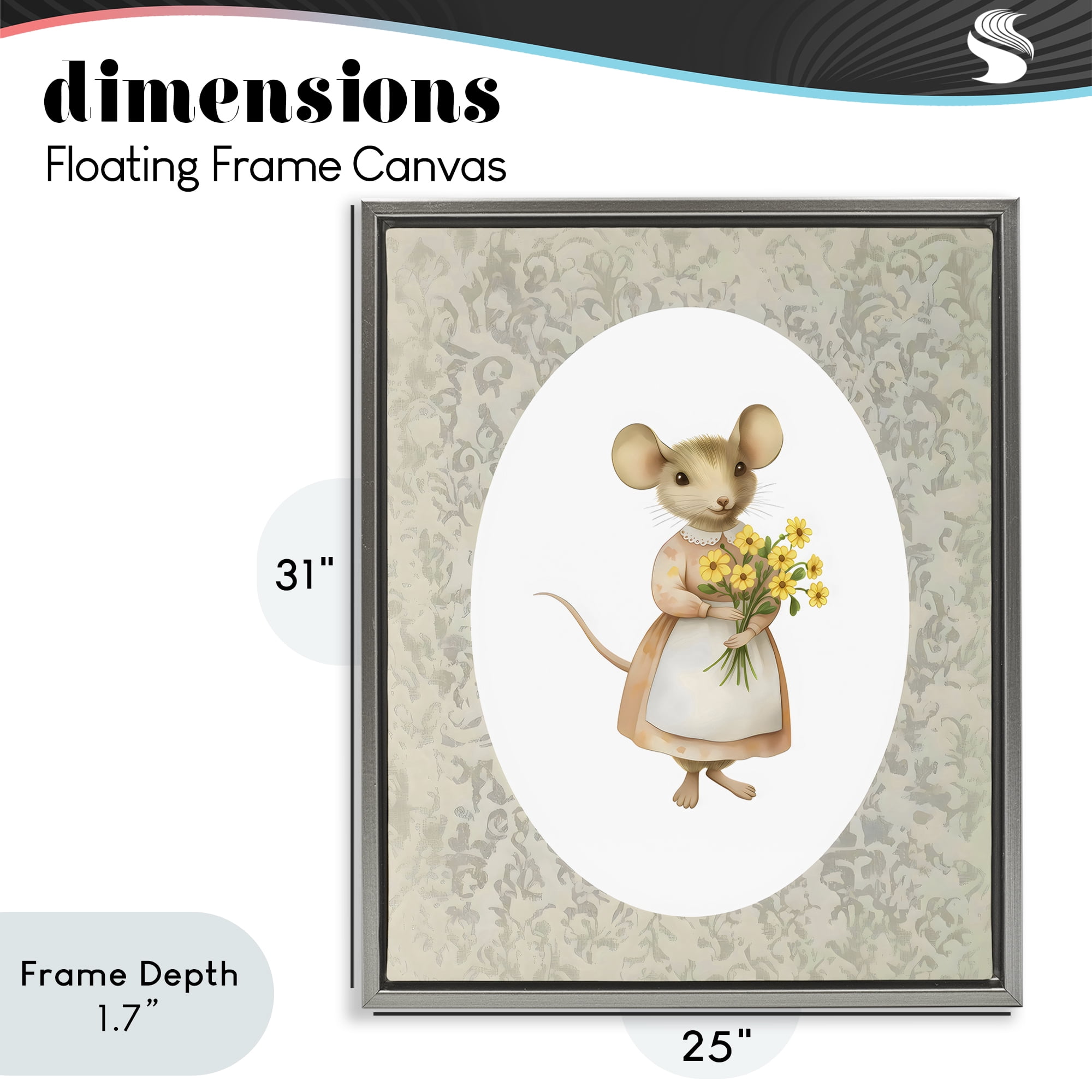Stupell Industries Little Mouse with Flowers Gray Framed Floater Canvas Wall Art, design by Arlington Prints