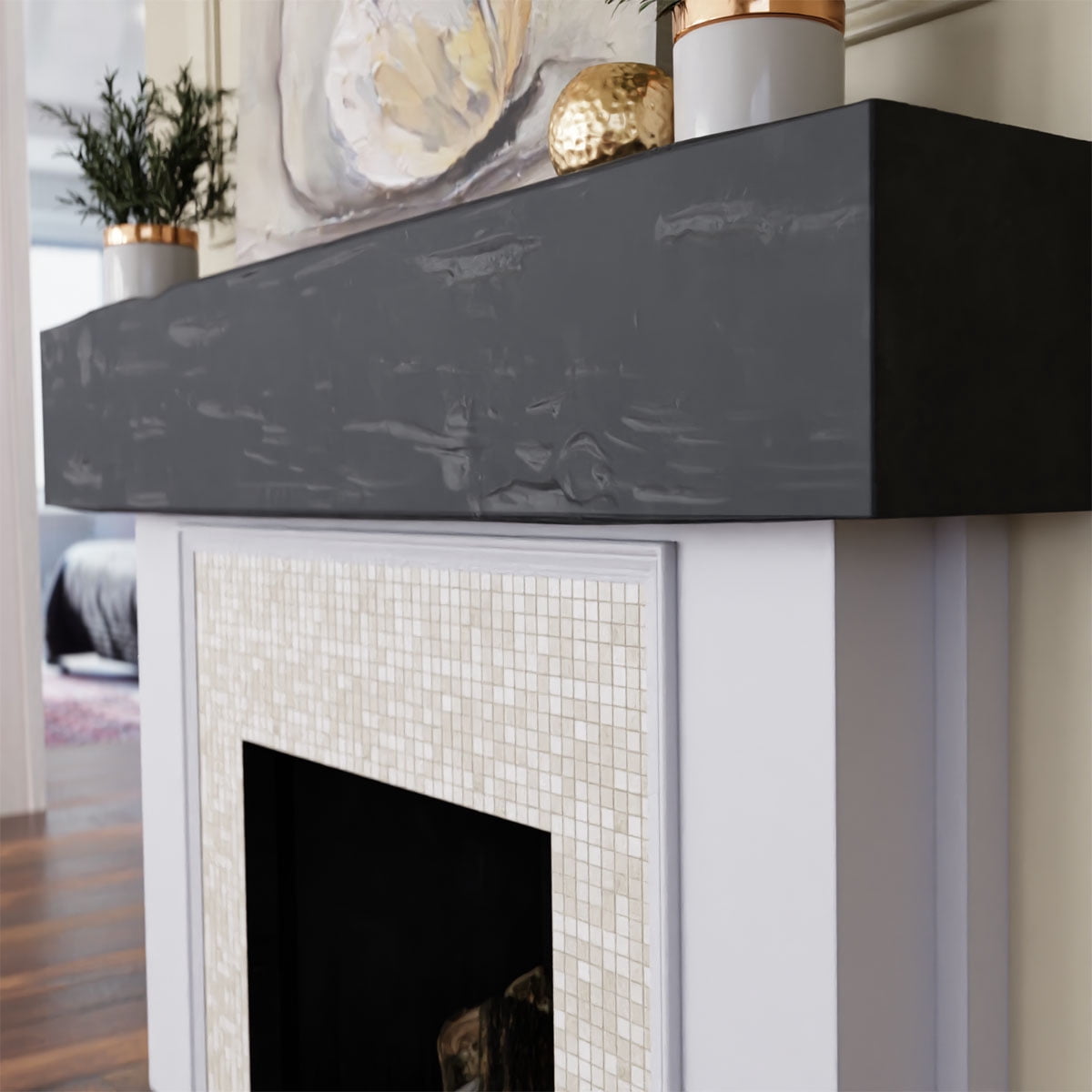Ekena Millwork 4"H x 6"D x 36"W Pecky Cypress Faux Wood Fireplace Mantel, Aged Ash