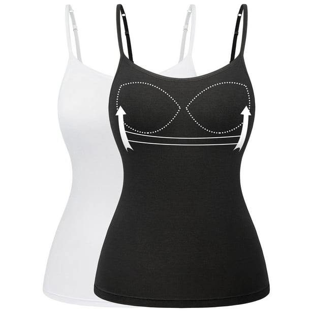 VASLANDA 2 Packs Women's Cotton Camisole Adjustable Strap Tank Tops