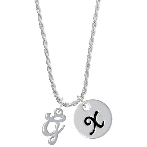 Delight Jewelry Silvertone Small Gelato Script Initial - G - Silvertone Script Initial Disc - X - Charm Necklace, 20"+3"