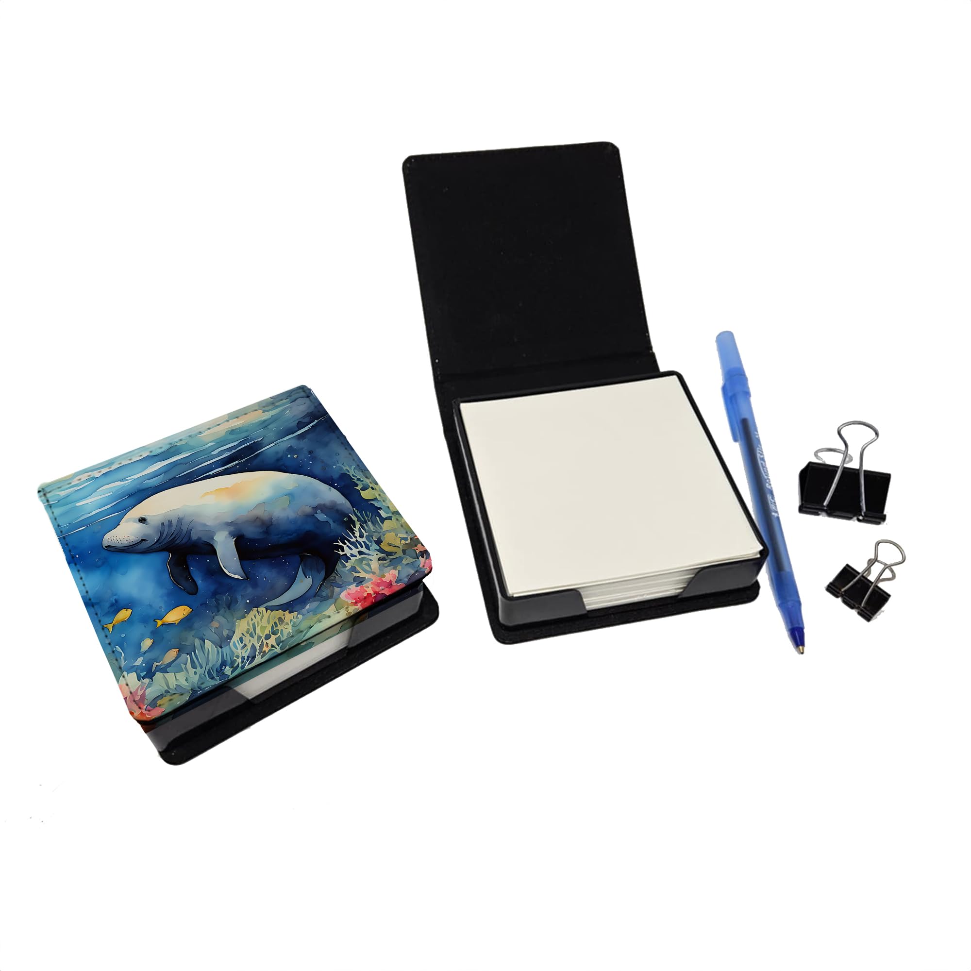 Caroline's Treasures Manatee PU Leather Note Paper Holder with Artist-Designed Cover, Desk Accessory, Office Gift