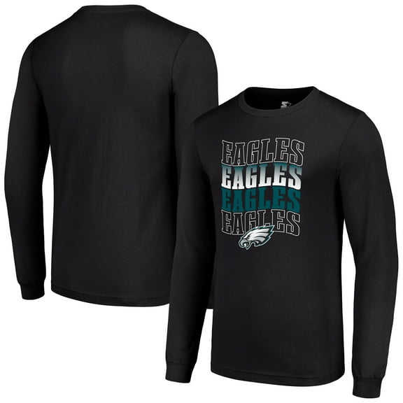 Men's Starter Black Philadelphia Eagles Team Name Graphic Long Sleeve T-Shirt