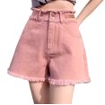 thumbnail image 3 of ClodeEU Women's High Waisted Soft Denim Shorts with Frayed Hem,Loose Fit Casual Jean Shorts Pink,Womens Plus S, 3 of 6