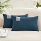 thumbnail image 1 of Deconovo Pack of 2 Lino Pillow Covers with Leather Label, Soft Bohemio Farmhouse Pillowcase for Couch Sofa Decor, 12x20 Inch, Navy Blue, 1 of 8