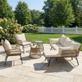 thumbnail image 3 of RADIATA 6 Pcs Boho Outdoor Furniture Set with Ice Bucket Wicker Patio Lounge Sofa Chair, Cream, 3 of 7