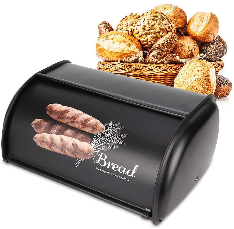 Metal Bread Box with Roll Top Metal Bread Bin, Stainless Steel Bread