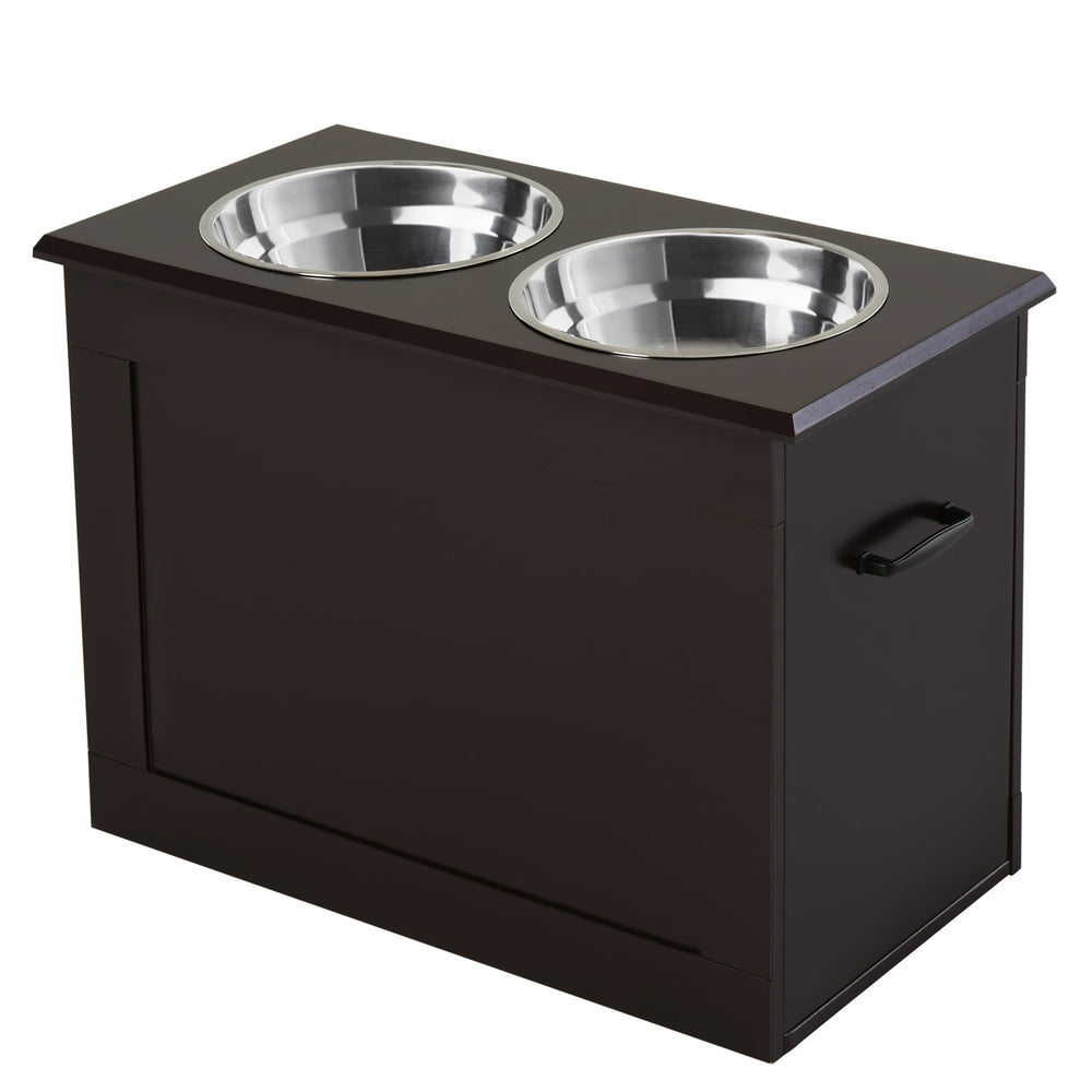 PawHut Raised Pet Feeding Storage Station with 2 Stainless Steel Bowls