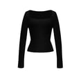 thumbnail image 6 of Perfectbot Women's Square Neck Fitted T-Shirt Long Sleeve Crop Ruched Waist Stretchable Basic Tee Shirt, 6 of 7