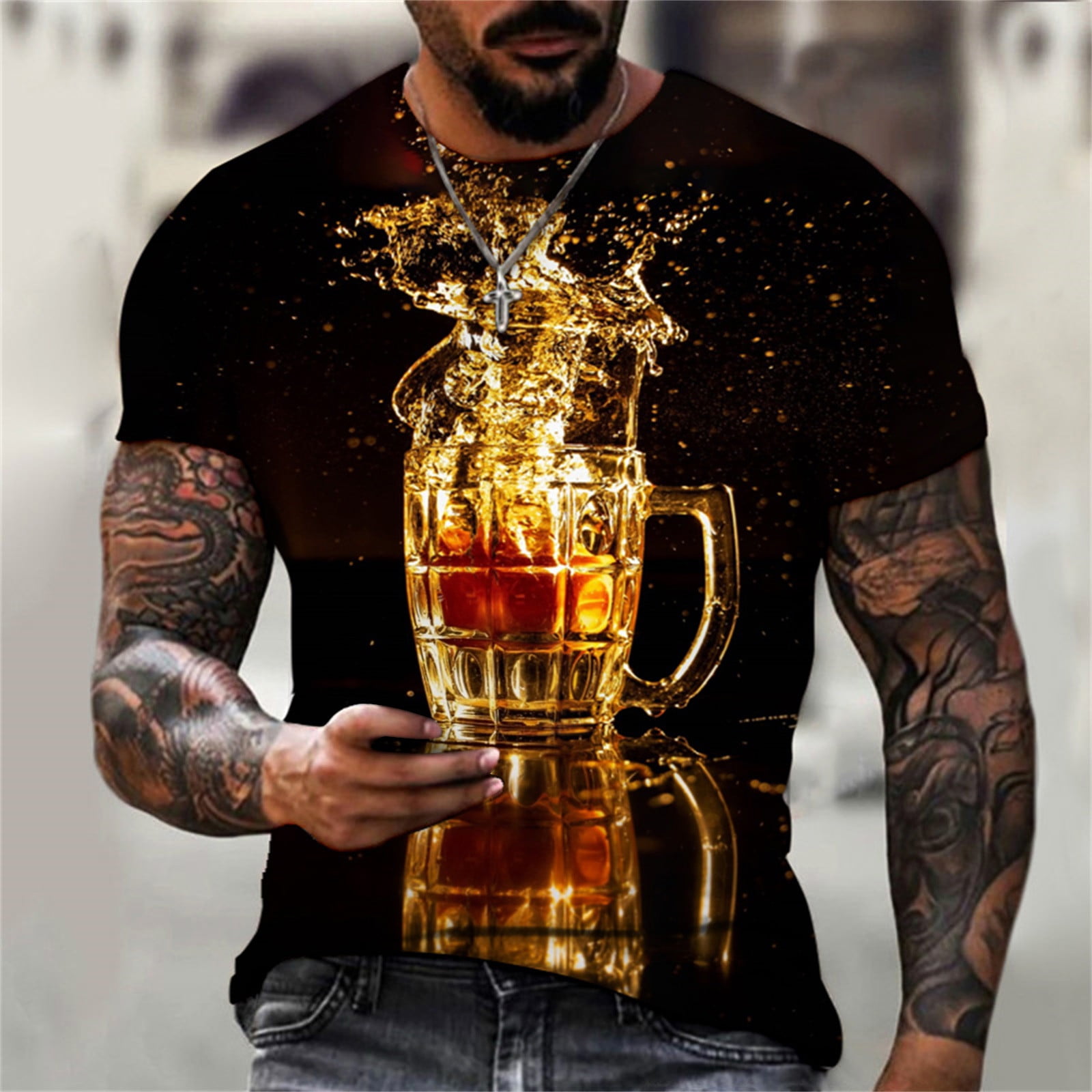 zanvin hawaiian shirts men Men Casual Round Neck Short Sleeve Pullover 3D Printed Realistic Print T Shirt Men s Loungewear sale Orange Walmart