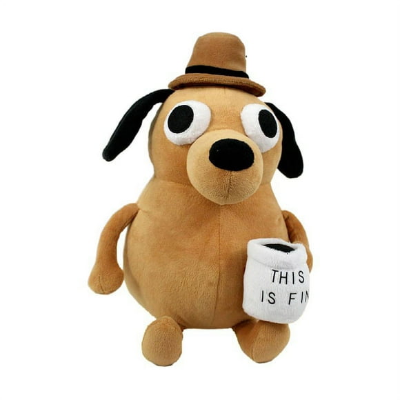 9.8inch This is Fine Dog Meme Plush Toy Funny Coffee Mug Dog Soft Stuffed Doll B