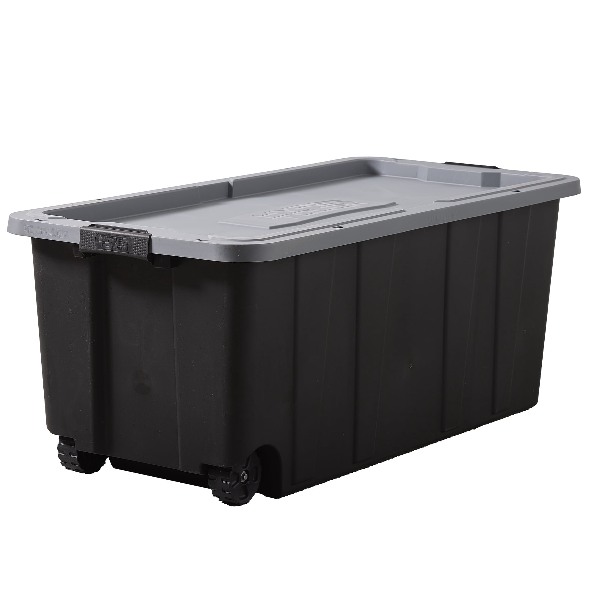 (Pack of 2) Hyper Tough 50 Gallon Extra Large Wheeled Storage Bin with Latch Lid and Handle, Black and Gray, Heavy Duty Plastic Storage Container Black and Gray