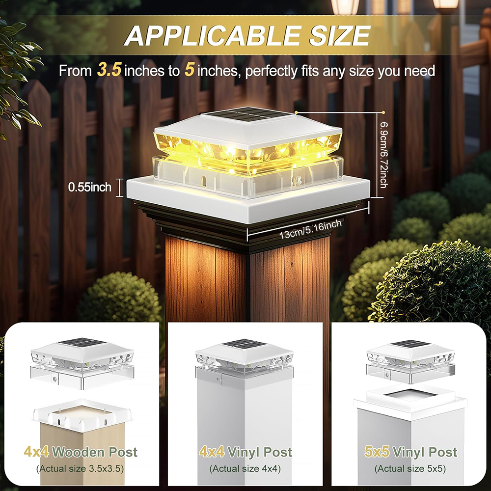 6 Pack Solar Post Cap Lights outdoor, Fence Post Solar Lights, Waterproof Outdoor Post Lights for Garden Patio Porch, 4x4 5x5 Vinyl/Wooden Posts