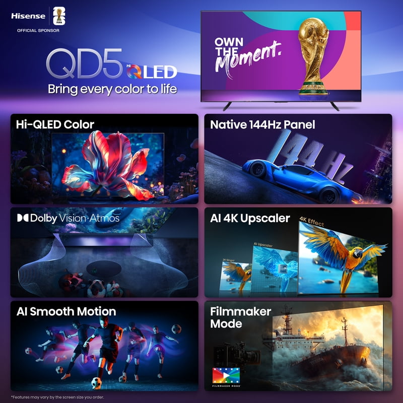 Hisense 98 inch Class QD5 Series QLED 4K UHD Smart Google TV 98QD5030G front and back view