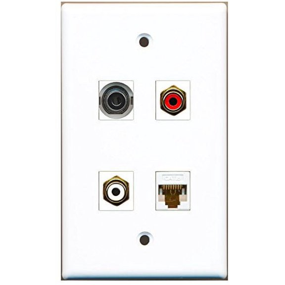 RiteAV - 1 Port RCA Red 1 Port RCA White 1 Port 3.5mm 1 Port Cat6 Ethernet White Wall Plate