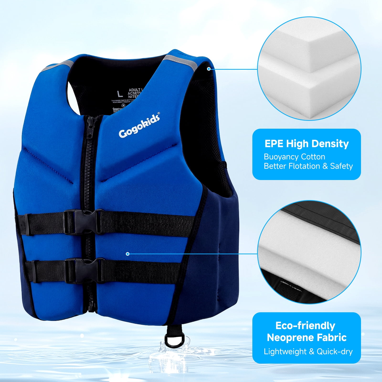 Gogokids Life Jacket Swim Vest for Adult Women men,Foldable Buoyancy Vest with Dual Safety Straps,Float Jacket for Boating,Kayaking,Swimming,Paddle and Fishing