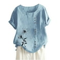 thumbnail image 3 of Babysbule Hauts pour Femmes en Liquidation Mode Été Ample Imprimé Col Rond T-Shirt Manches Courtes Blouse Décontractée, 3 of 3